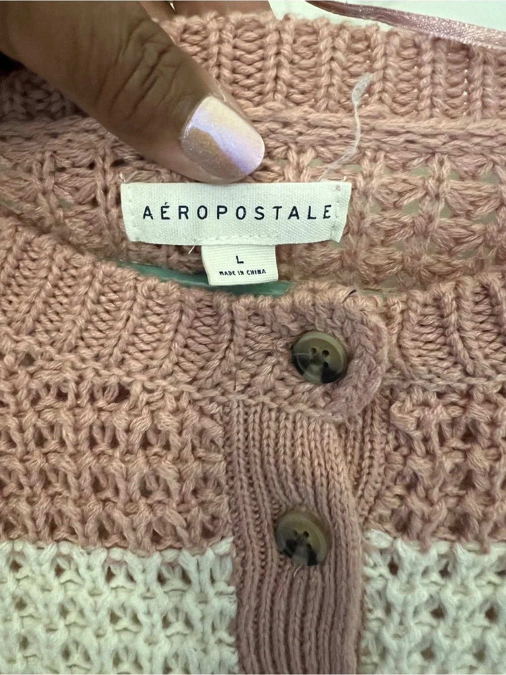 Aeropostale Cropped Colorblock Knit Sweater - Dusty Rose, Cream & Navy